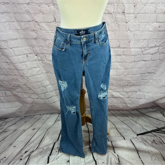 hollister low-rise boot cut distressed jeans 7 R y2K boho western - Picture 1 of 4